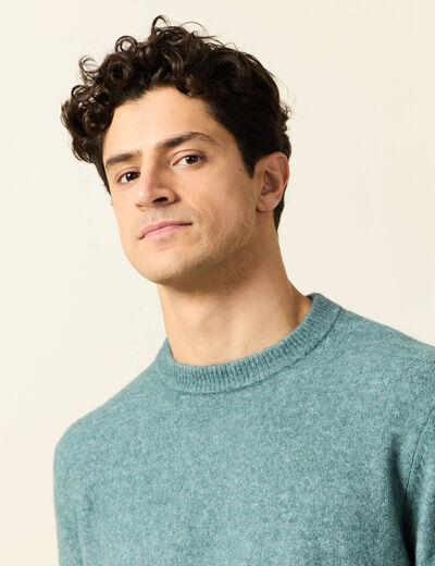 Pull manches longues col rond vert foncé homme