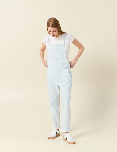 Salopette mom en jeans denim bleach femme