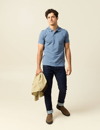 Polo cintré manches courtes en coton bleu foncé homme