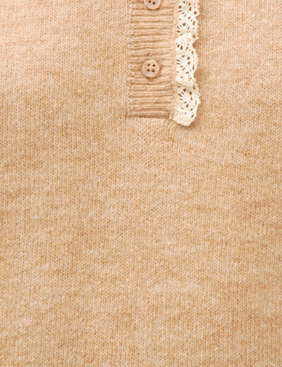 Pull col tunisien manches longues marron clair femme