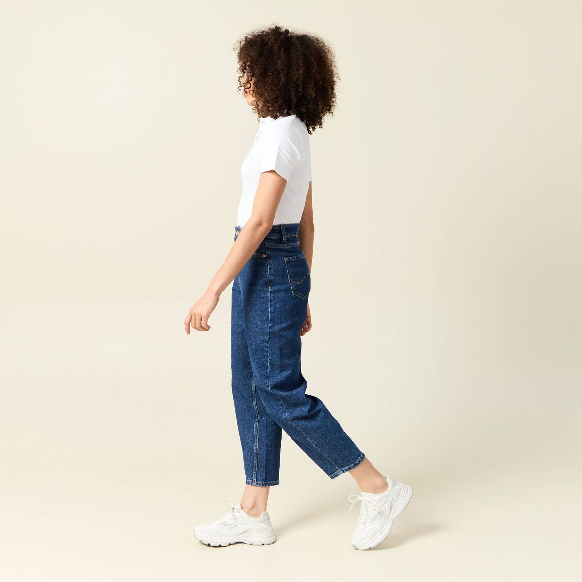 Jeans barrel slouchy taille haute 7/8ème denim brut femme