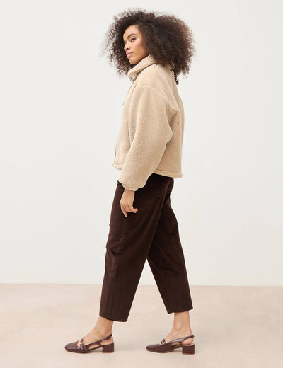 Veste oversize effet polaire col montant creme femme