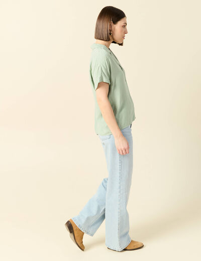 Chemise manches courtes vert olive femme