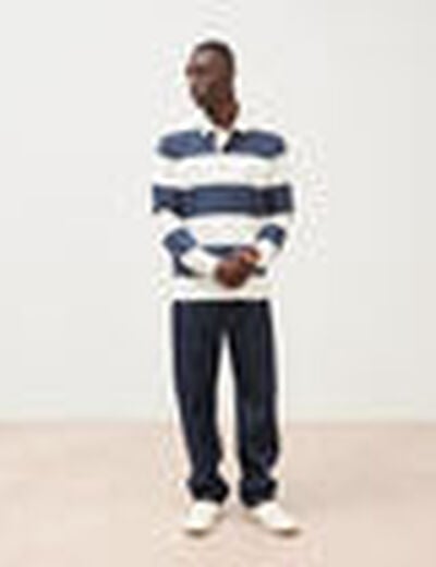 Polo manches longues broderie bleu marine homme