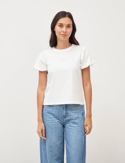 T-shirt effet boule manches courtes ecru femme