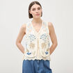 Gilet sans manches col v broderie ecru femme