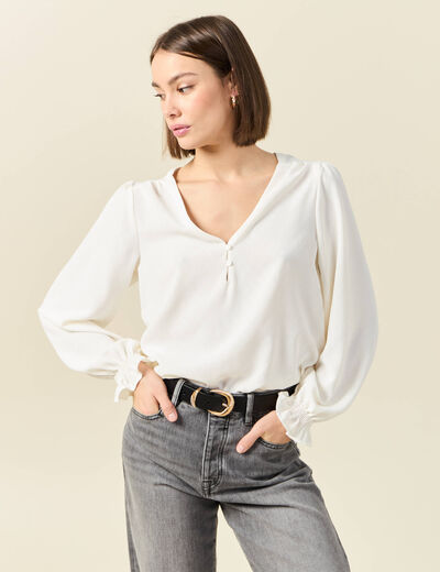 Blouse manches longues ecru femme