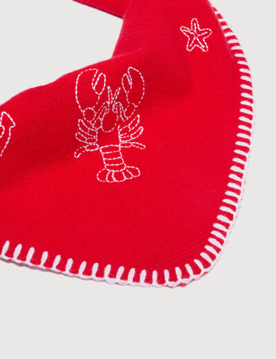 Foulard brod&eacute; rouge femme