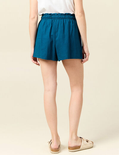 Short droit taille élastiquée bleu pétrole femme