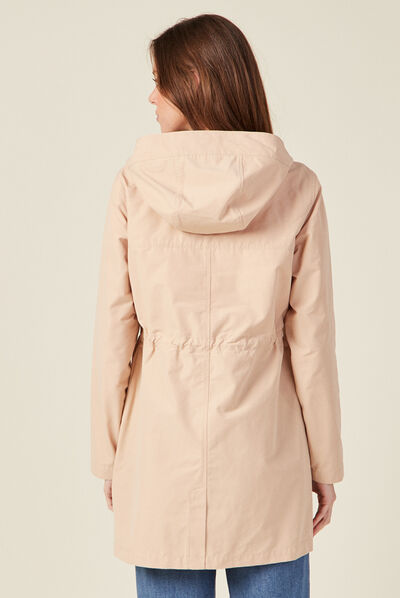 Parka à capuche déperlante beige femme