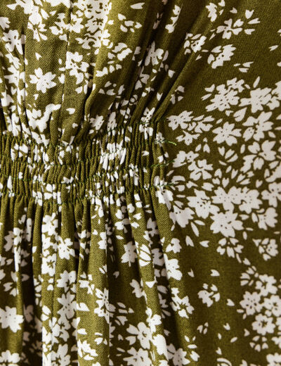 Robe évasée manches courtes vert olive femme