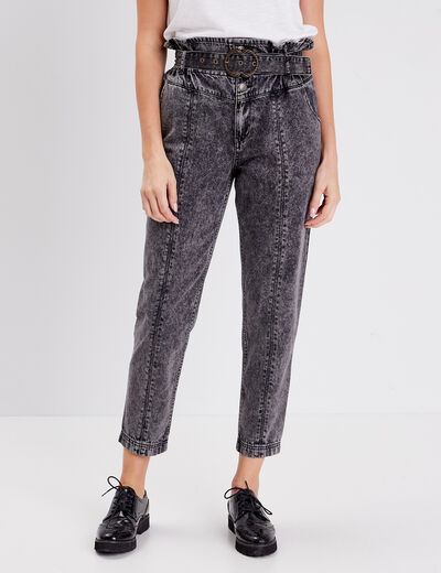 Jeans slouchy ceinturé denim snow noir femme