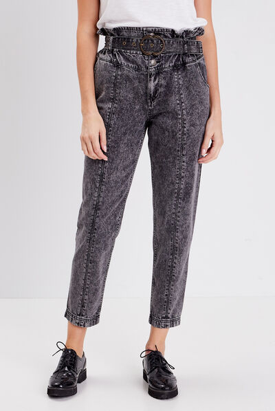 Jeans slouchy ceinturé denim snow noir femme
