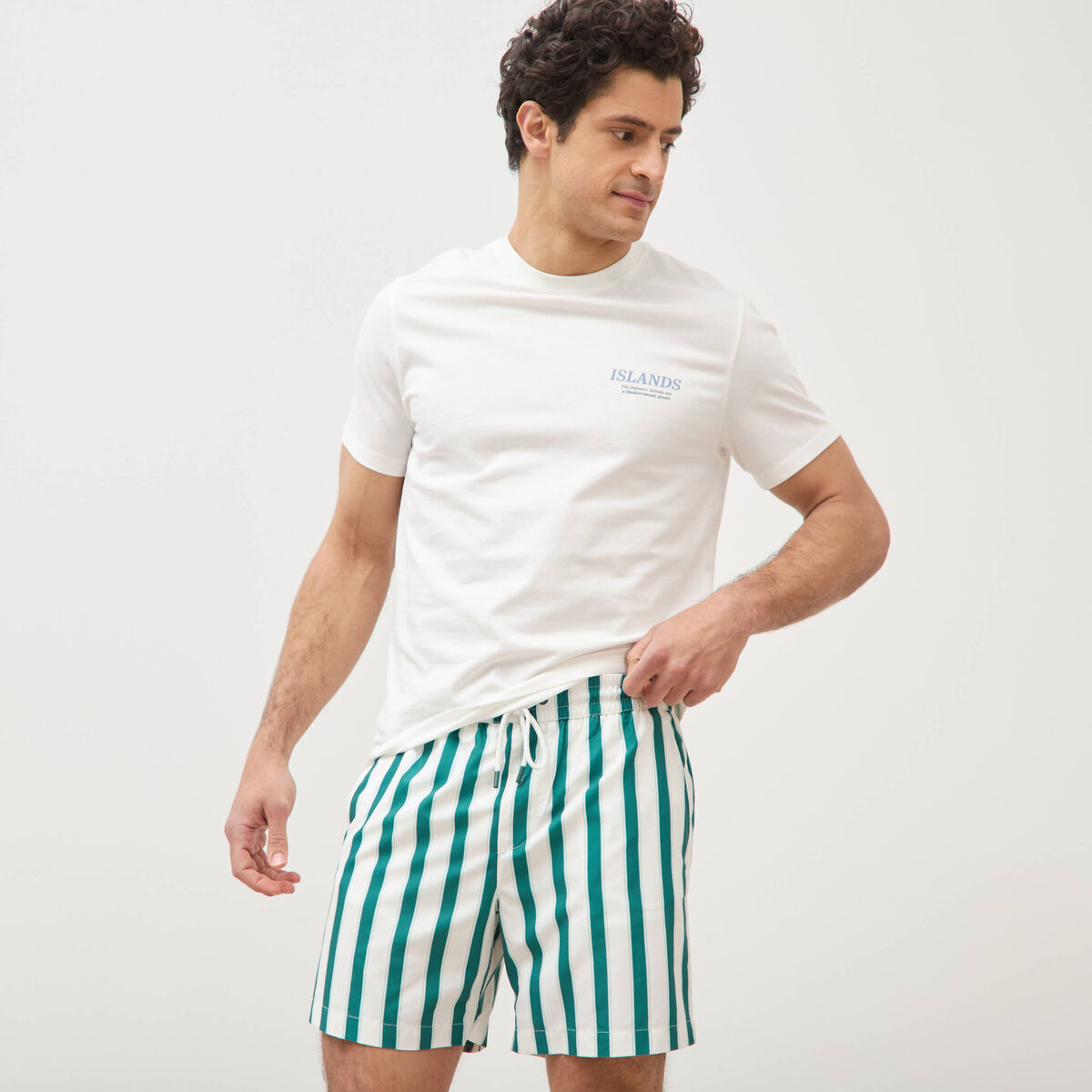 Maillot de bain ray&eacute; doubl&eacute; vert &eacute;meraude homme