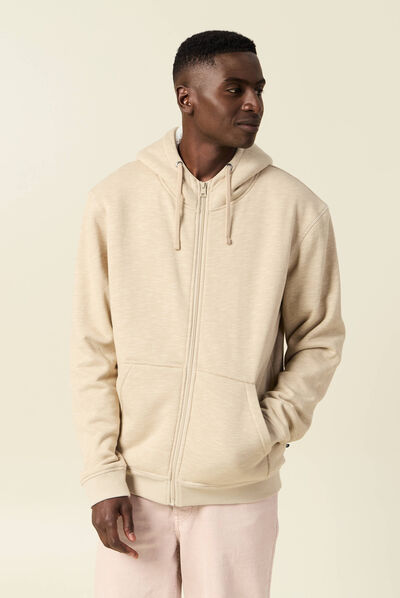 Sweat manches longues zippé beige homme