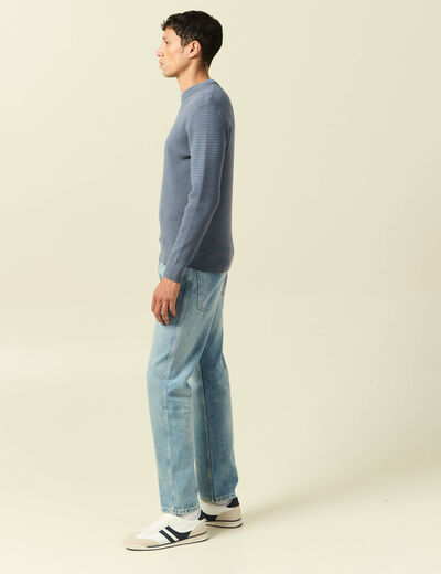 Pull col rond manches longues bleu gris homme