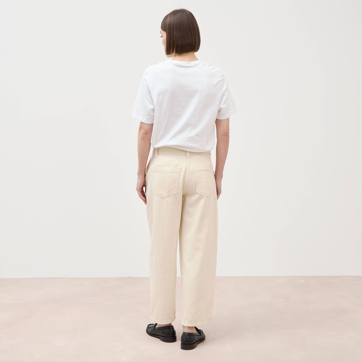 Jeans slouchy taille haute denim blanc femme