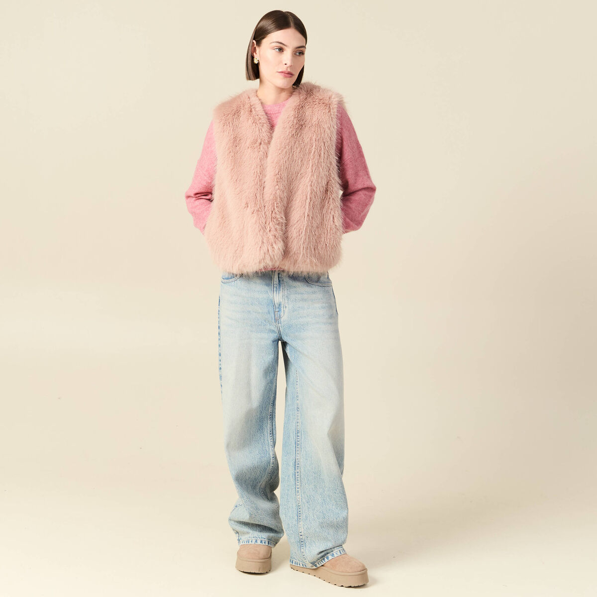 Pull col rond manches longues mauve femme
