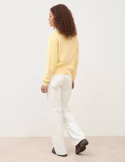 Gilet manches longues col rond en coton jaune clair femme