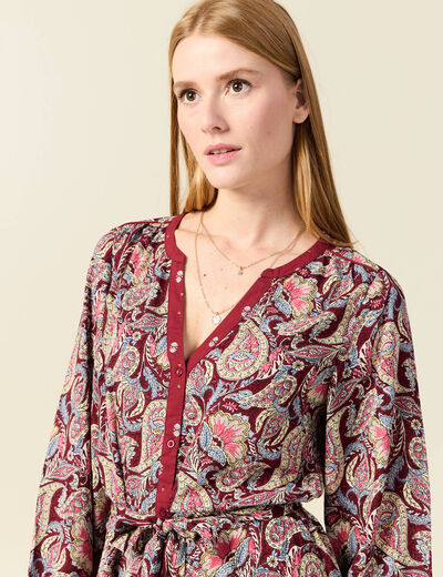 Robe midi chemise évasée rouge foncé femme