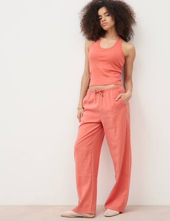Pantalon large taille standard fluide rouge fonc&eacute; femme