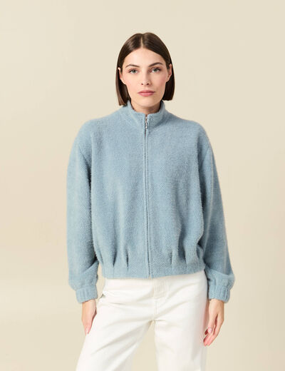 Gilet zipp&eacute; manches longues gris femme