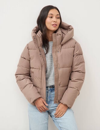 Doudoune &agrave; capuche taupe femme