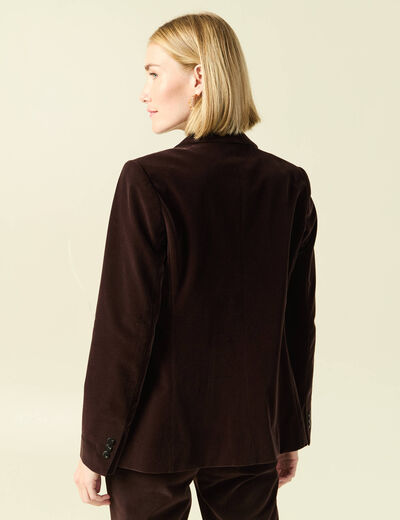 Veste blazer velours marron fonc&eacute; femme