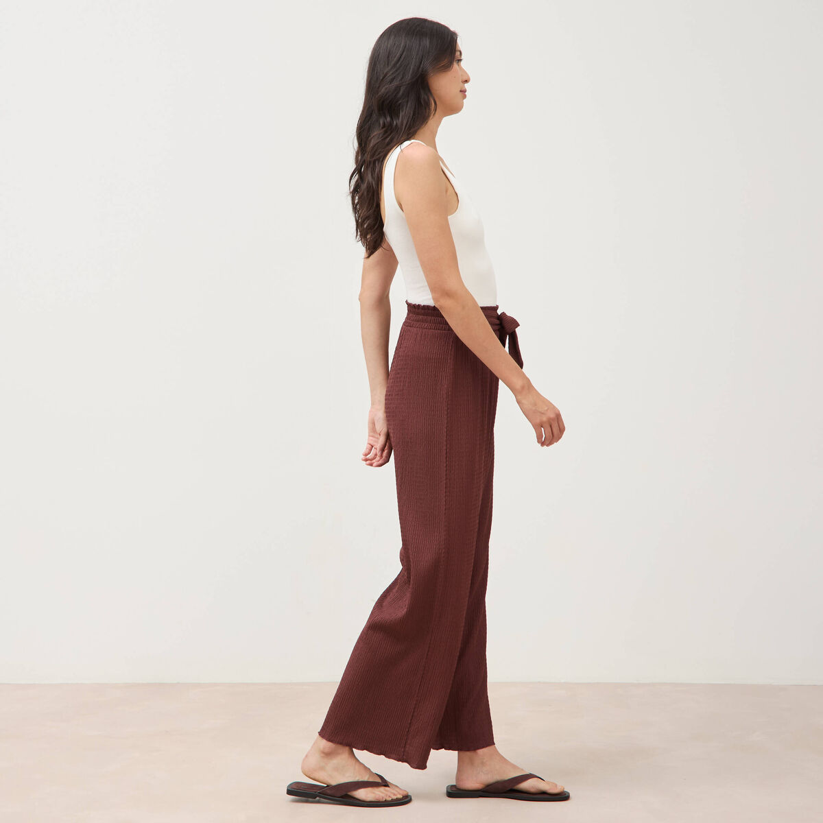 Pantalon loose avec ceinture marron cognac femme
