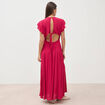 Robe fluide col v manches courtes rouge clair femme