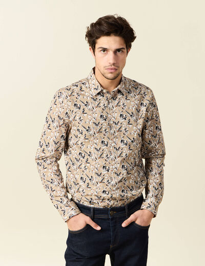 Chemise à manches longues beige homme