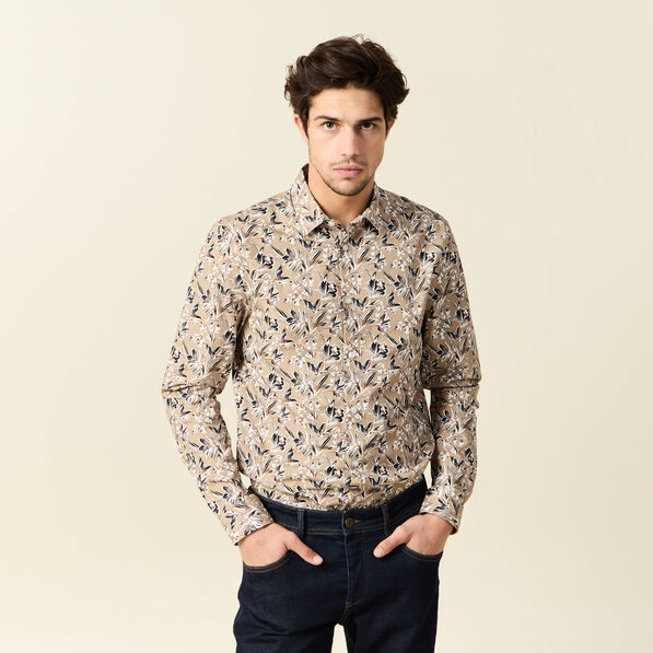 Chemise à manches longues beige homme