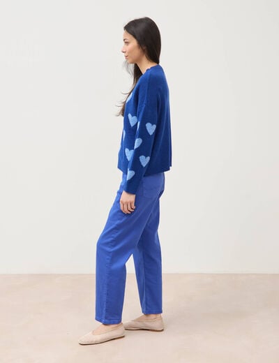 Pull manches longues bouclette col rond bleu electrique femme