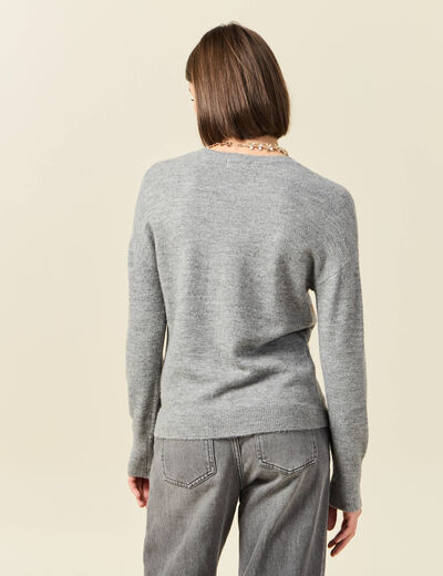 Pull manches longues sequins gris clair femme