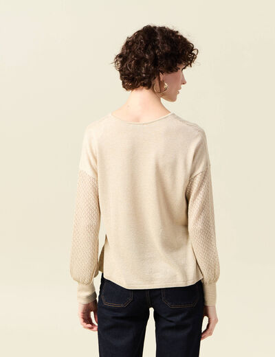 Pull manches longues ajouré creme femme