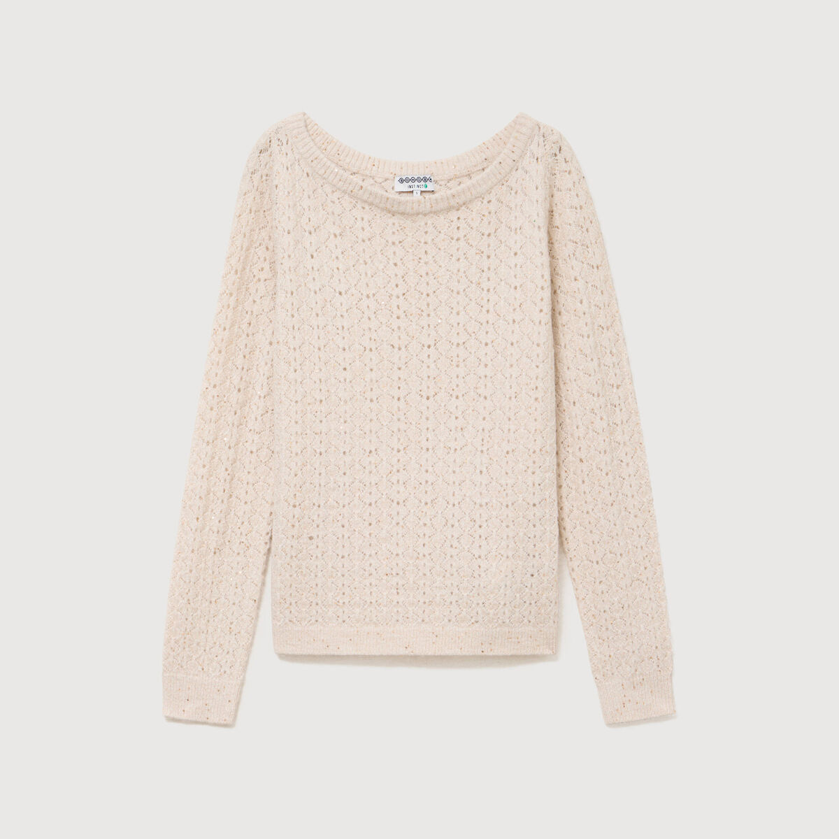 Pull manches longues col bateau creme femme