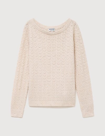 Pull manches longues col bateau creme femme