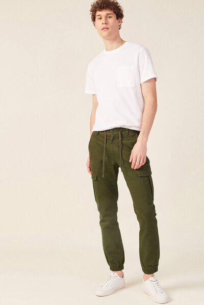Pantalon cargo taille à cordon vert kaki homme
