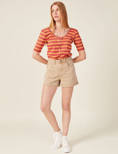 T-shirt manches courtes rouge clair femme