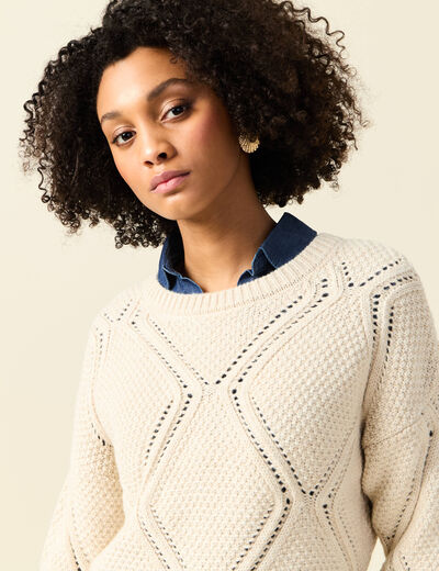 Pull manches longues ecru femme