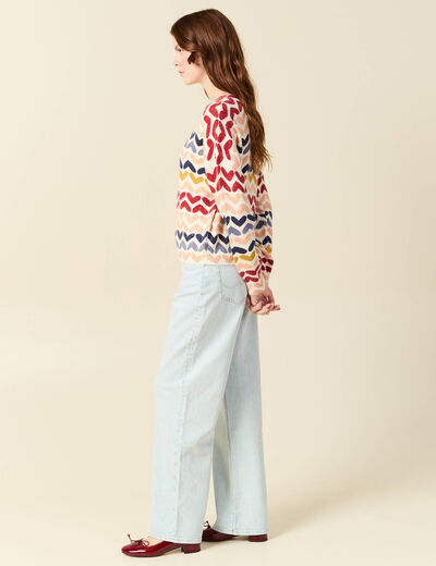 Pull col rond manches longues ecru femme