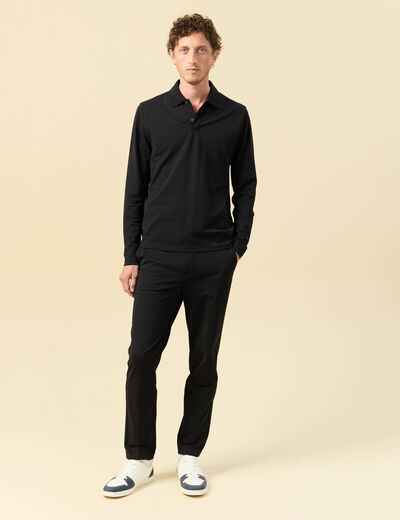 Polo cintr&eacute; manches longues noir homme