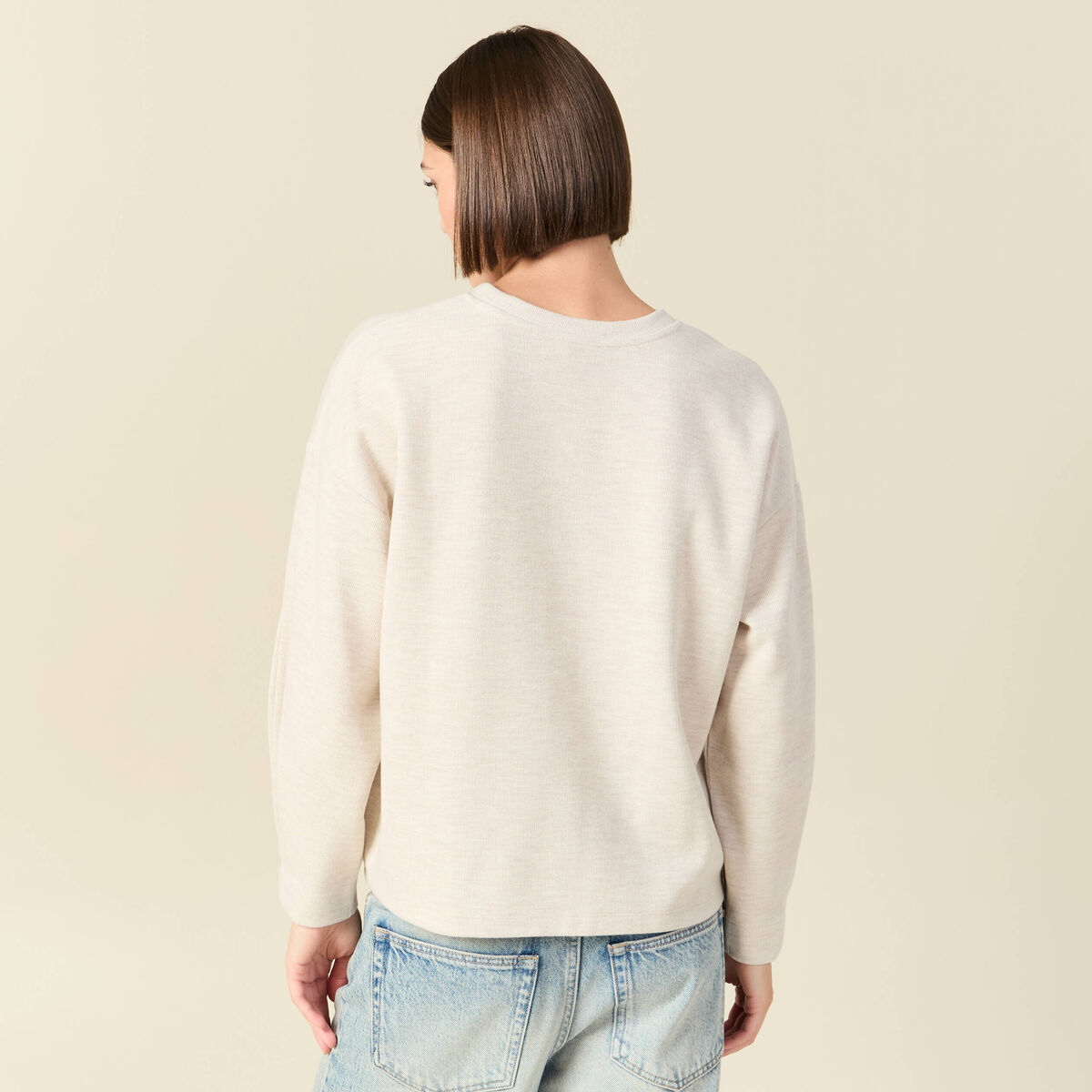 Sweat oversize col rond manches longues creme femme