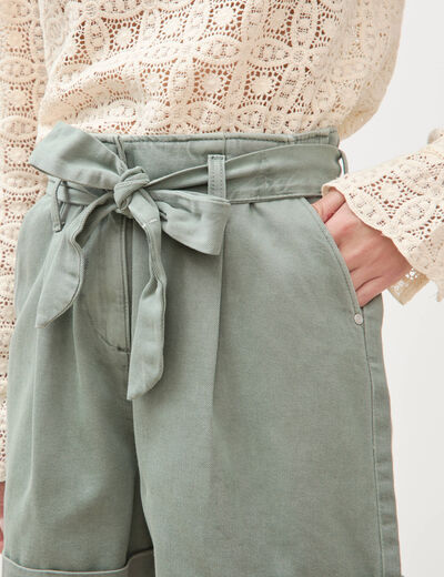 Short taille haute vert kaki femme