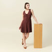 Robe sans manches col V marron femme
