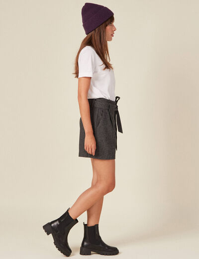 Short paperbag taille haute gris foncé femme