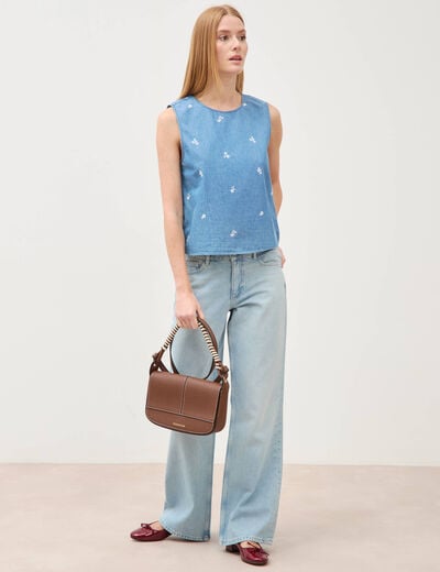 Top en jeans sans manches col rond bleu clair femme