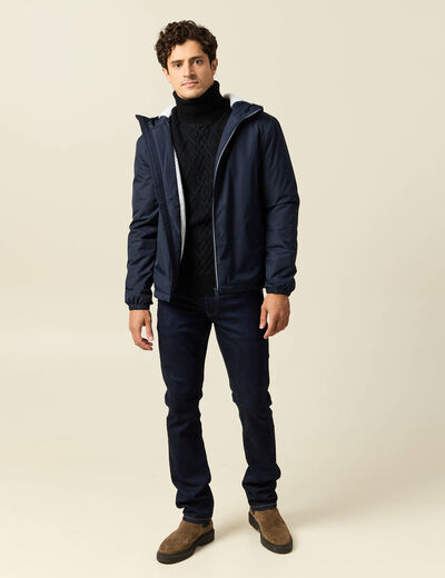 Parka courte droite effet polaire bleu marine homme