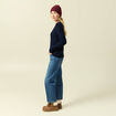 Pull col V manches longues bleu marine femme