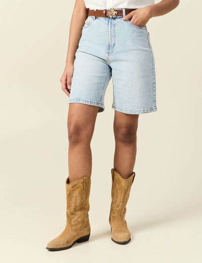 Bermuda droit en jean denim snow bleu femme